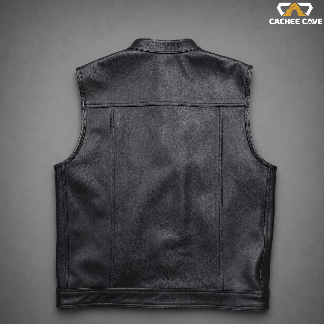 Men's Plain Black Cowhide Leather Vest – US Style