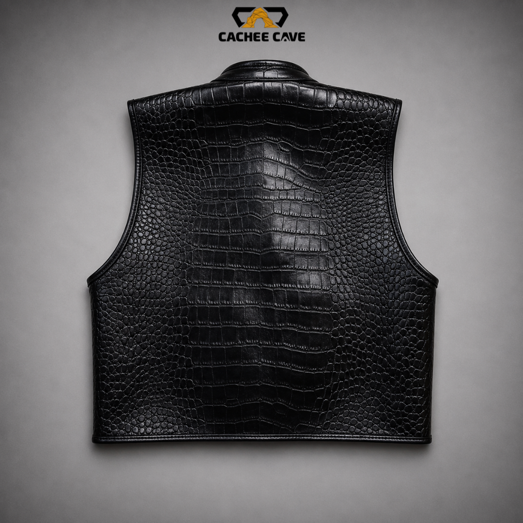 Men's Black Glossy Croc Belly Leather Vest – Euro Style