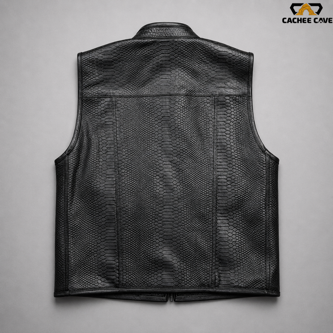 Men’s Black Embossed Snake Leather Vest – Euro Style