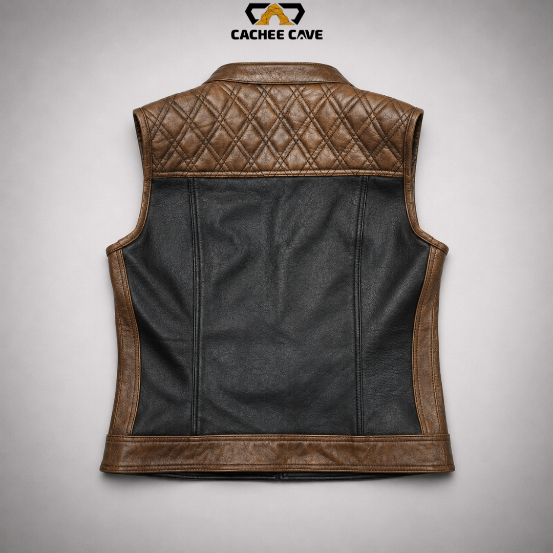 Women's Double Diamond Leather Vest – Black & Brown Cowhide