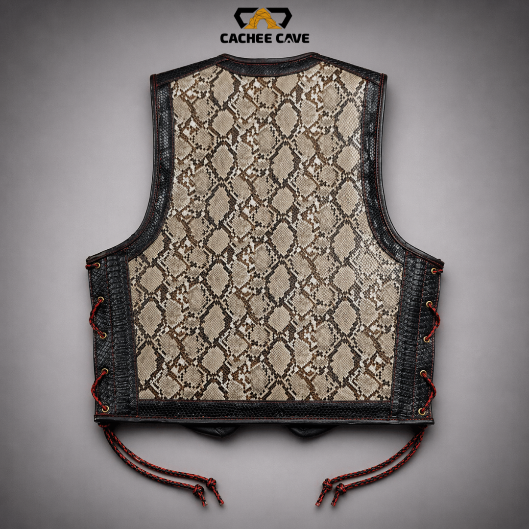 Australian Style Rattlesnake Leather Vest – Black Snake Border Design