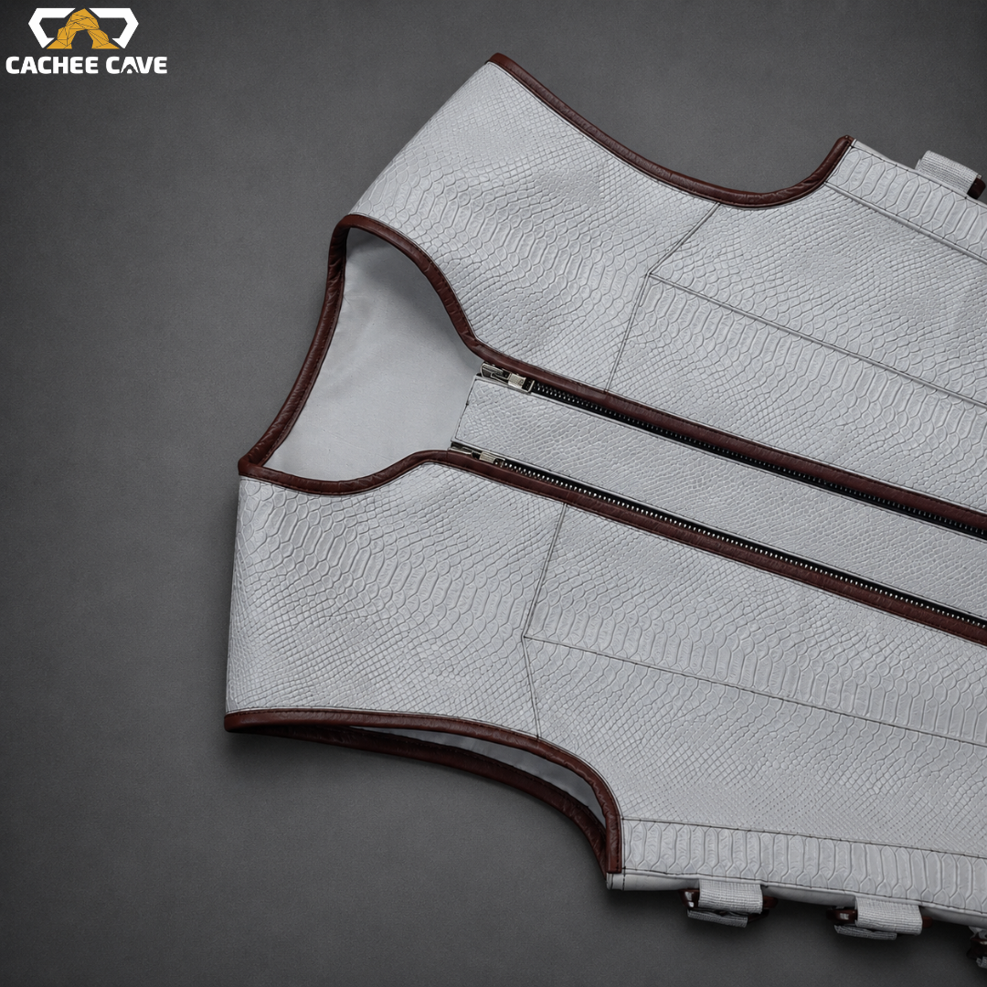 Men's Tactical White Snake Leather Vest