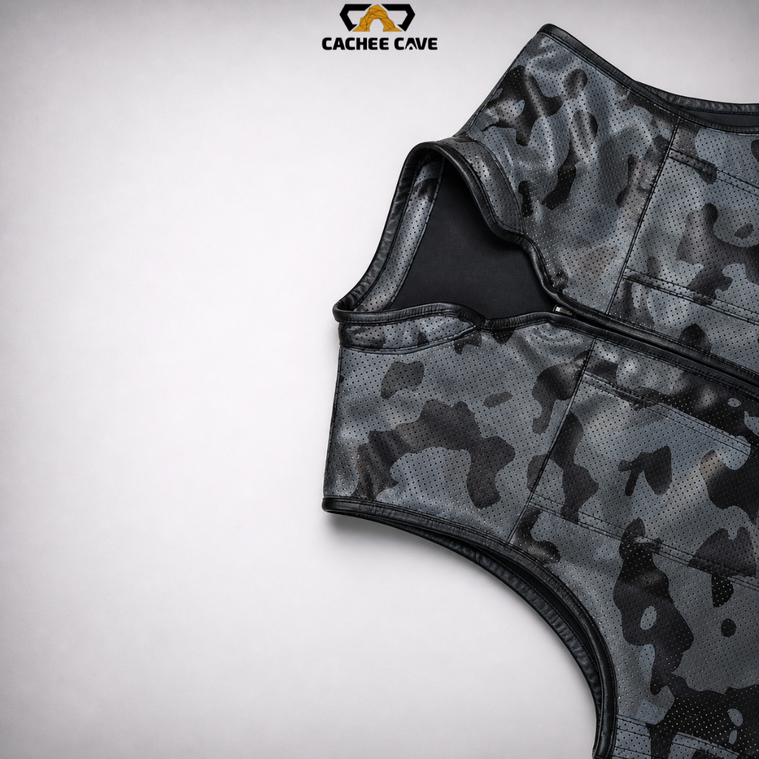 Men’s Black Gray Camo Leather Vest – Euro Style Vest
