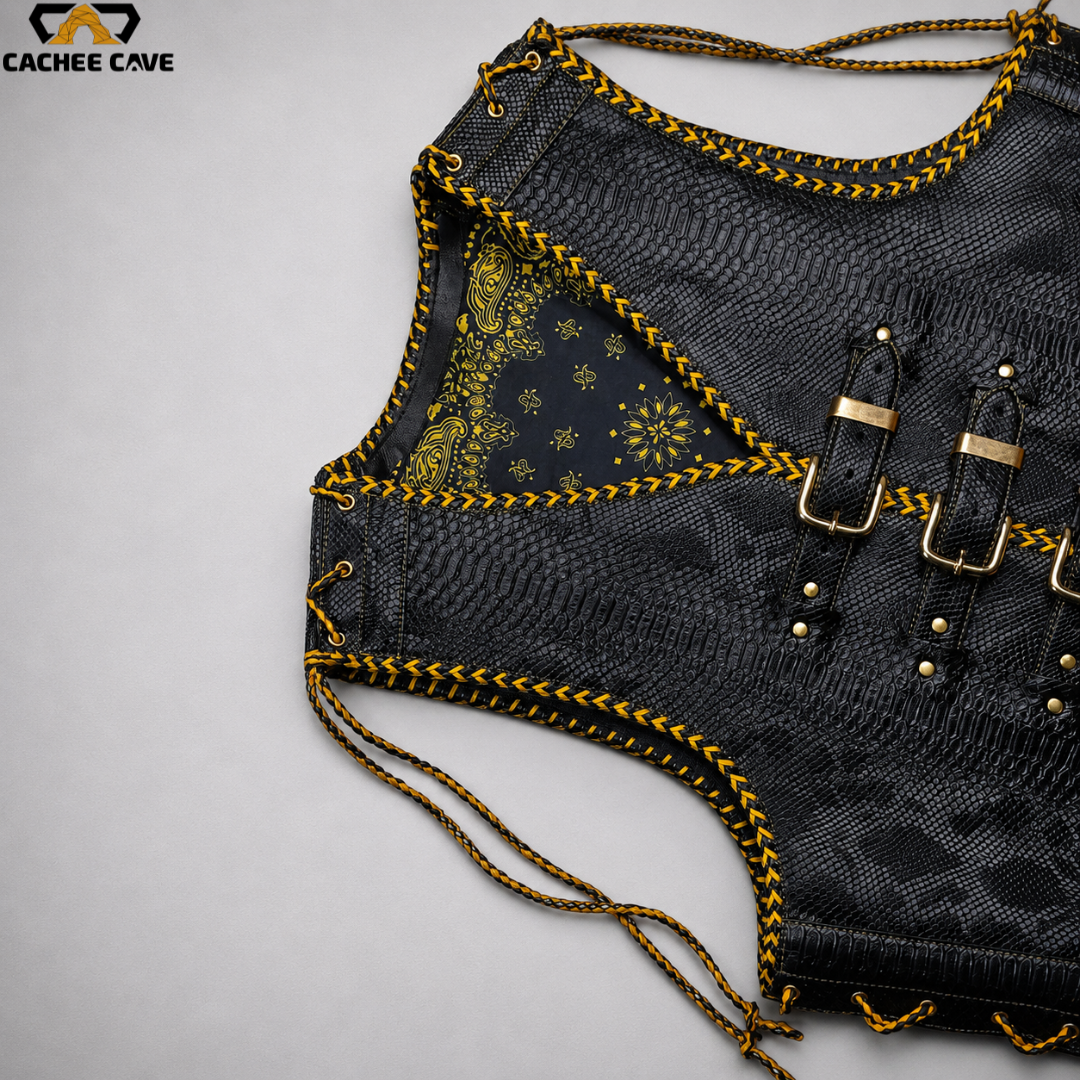 Australian Style Black Snake Pattern Motorcycle Club Vest
