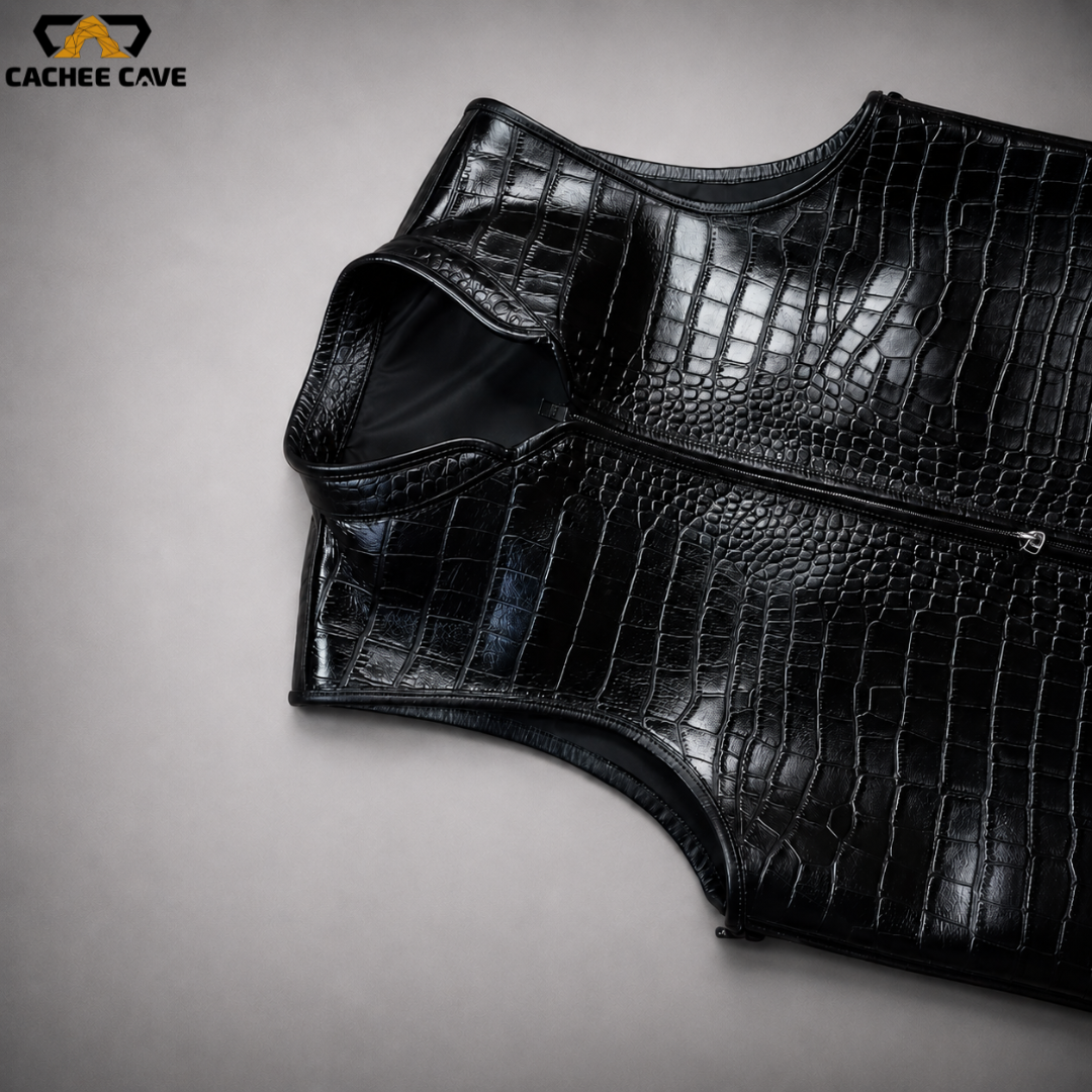 Men's Black Glossy Croc Belly Leather Vest – Euro Style