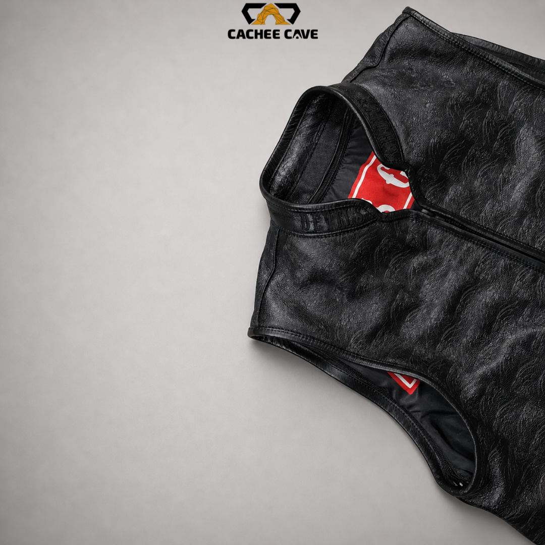 Men’s Black Custom Print Leather Vest – Euro Style