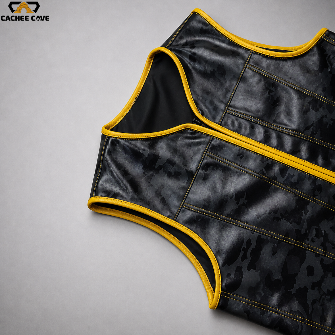 Men’s Black Camo Leather Vest – Euro Style Design