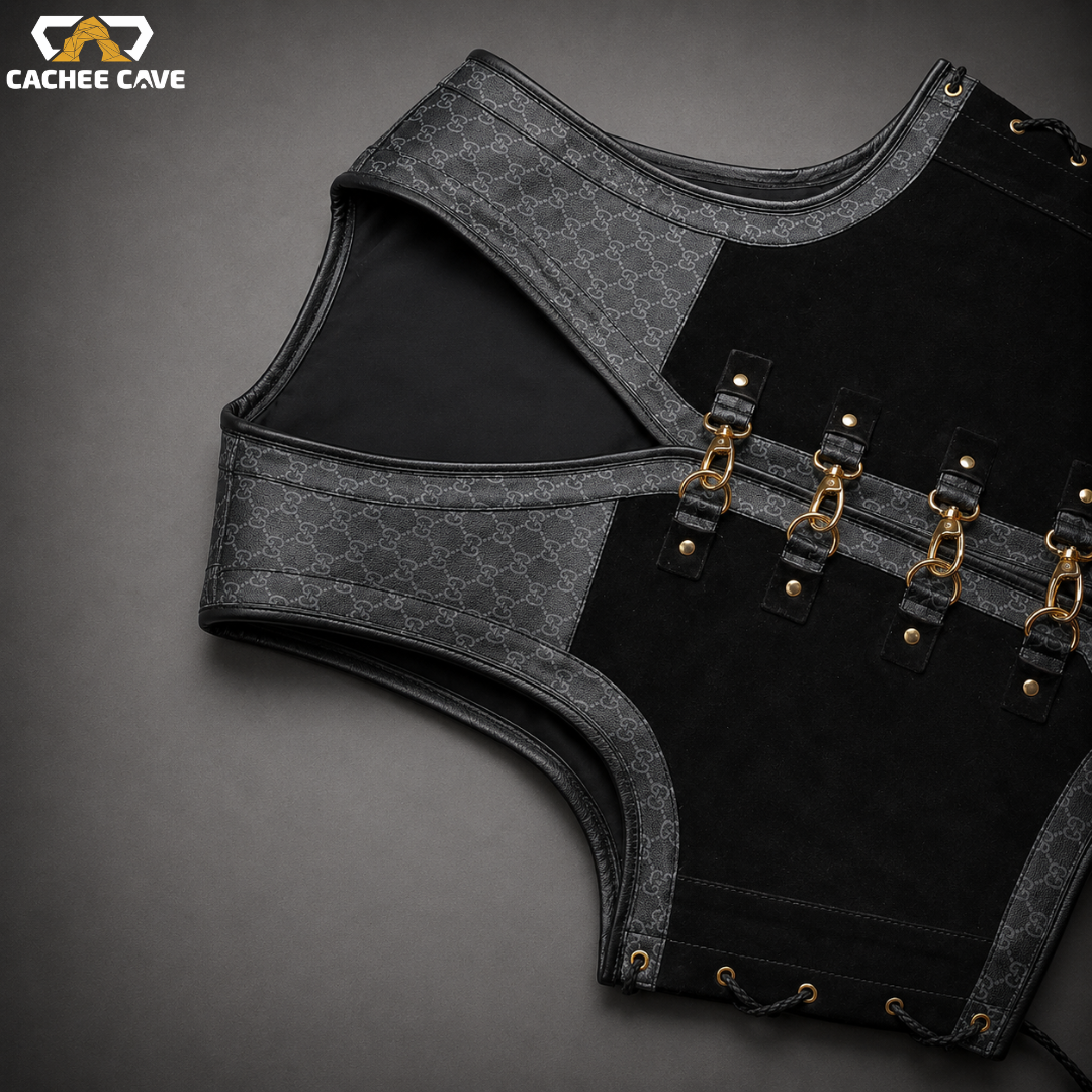 Premium Australian Style Leather Vest with Gold Clasps
