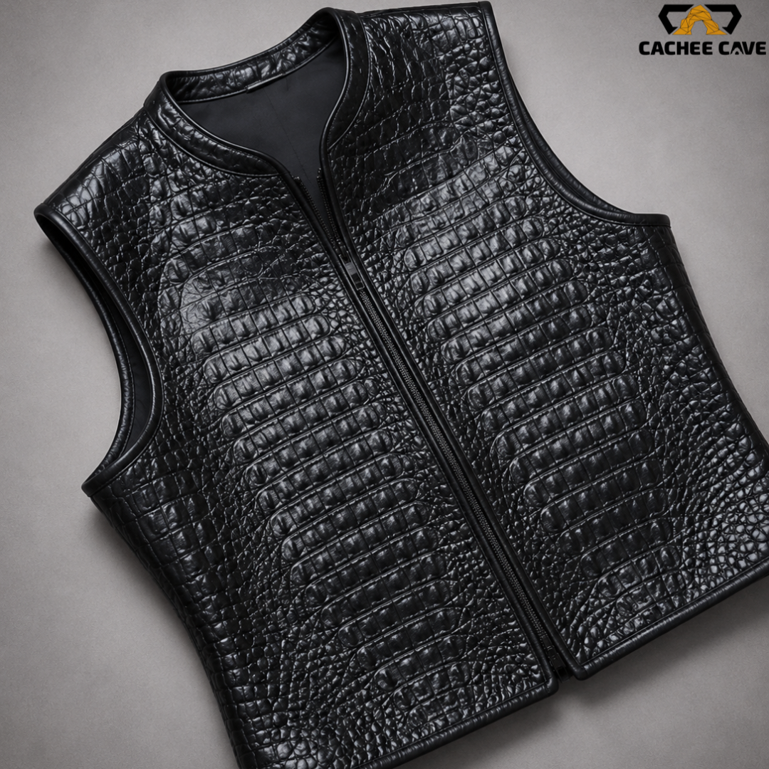 Women's Black Gator Leather Vest – Euro Style