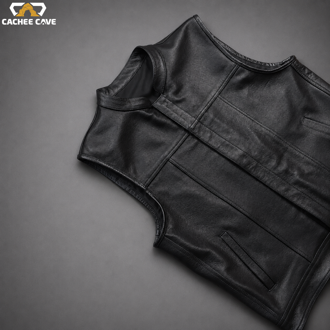 Men's Plain Black Cowhide Leather Vest – US Style