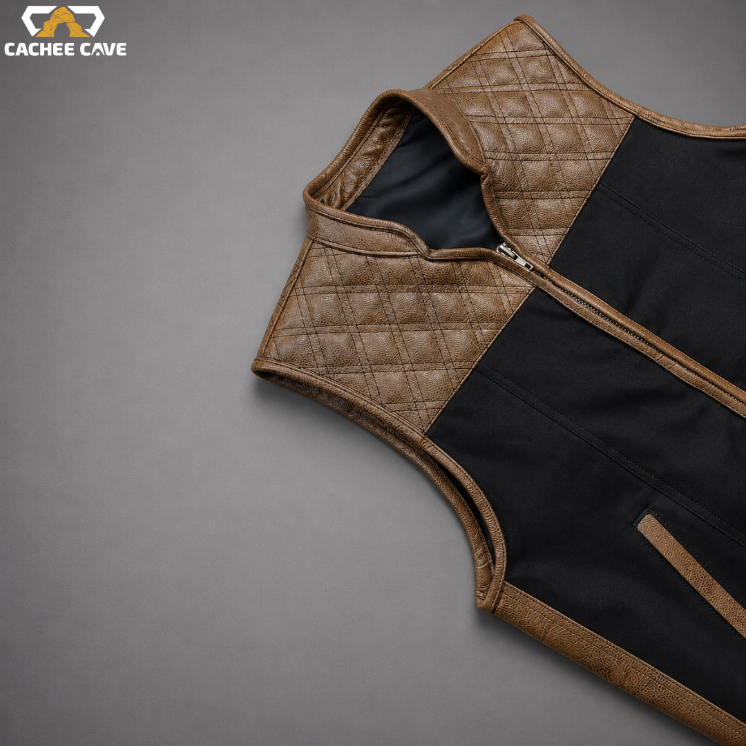 Premium US Style Leather Denim Vest with Diamond Stitching
