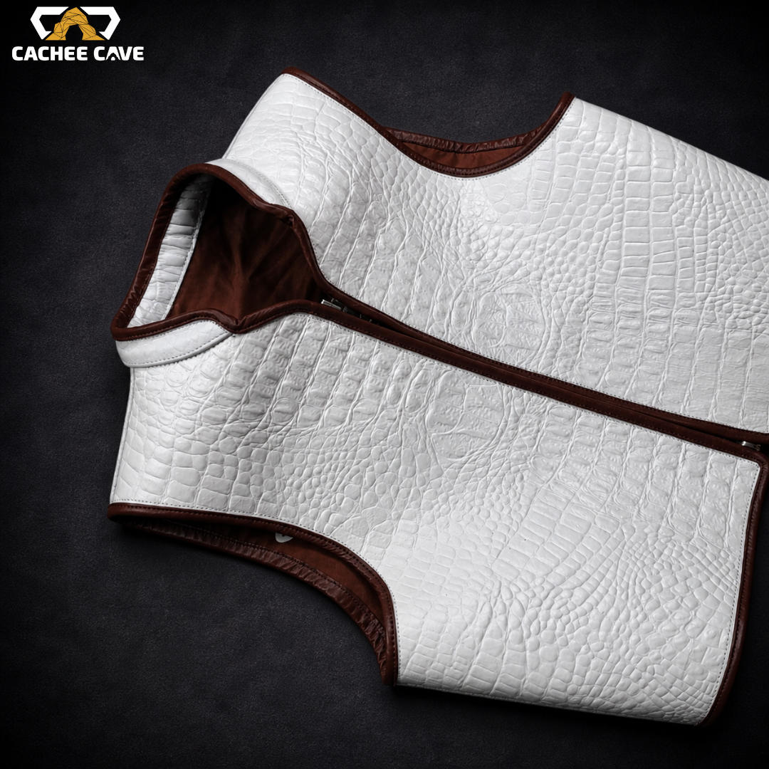 Men’s White Gator Leather Vest – Euro Style
