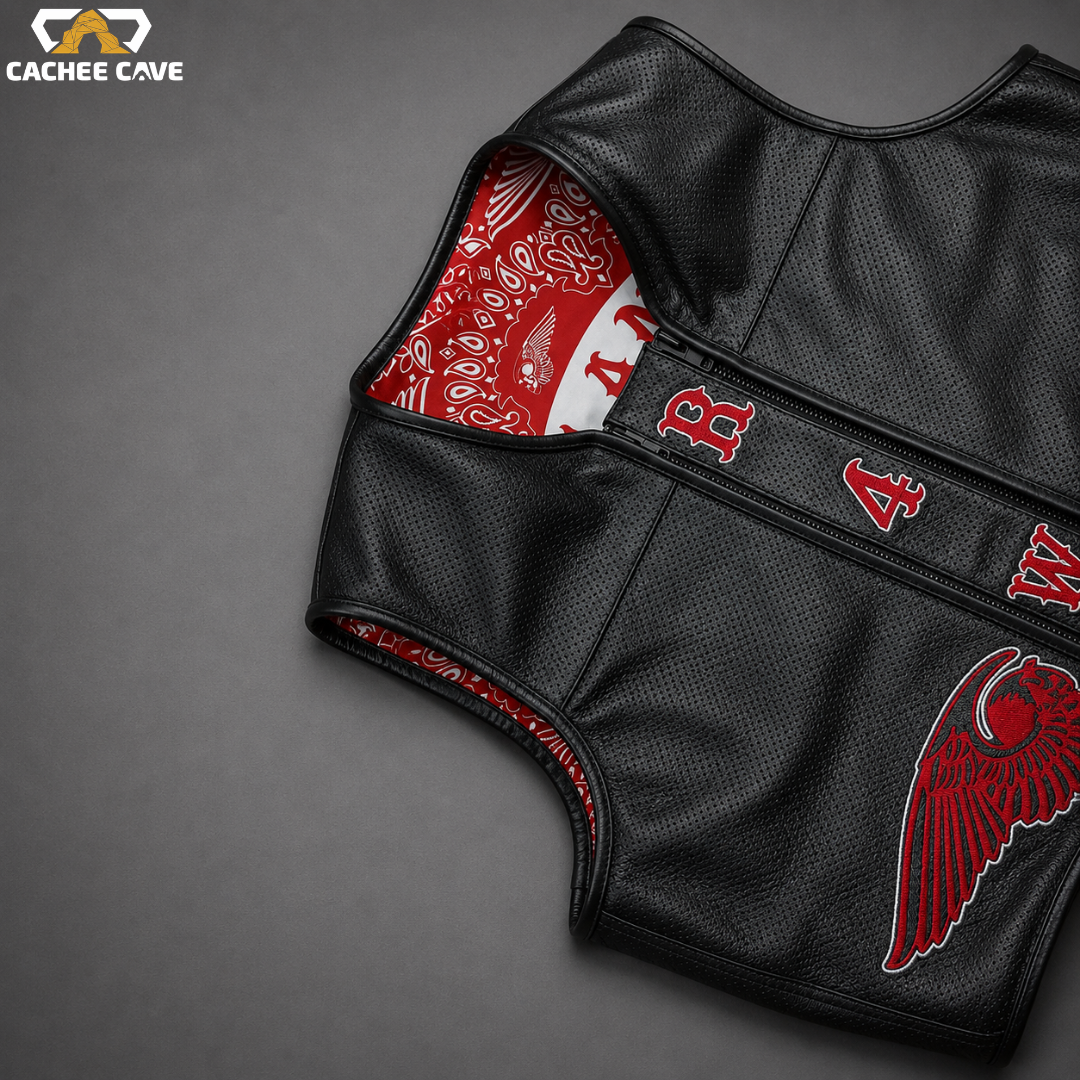 Custom Embroidered Euro Motorcycle Leather Vest

