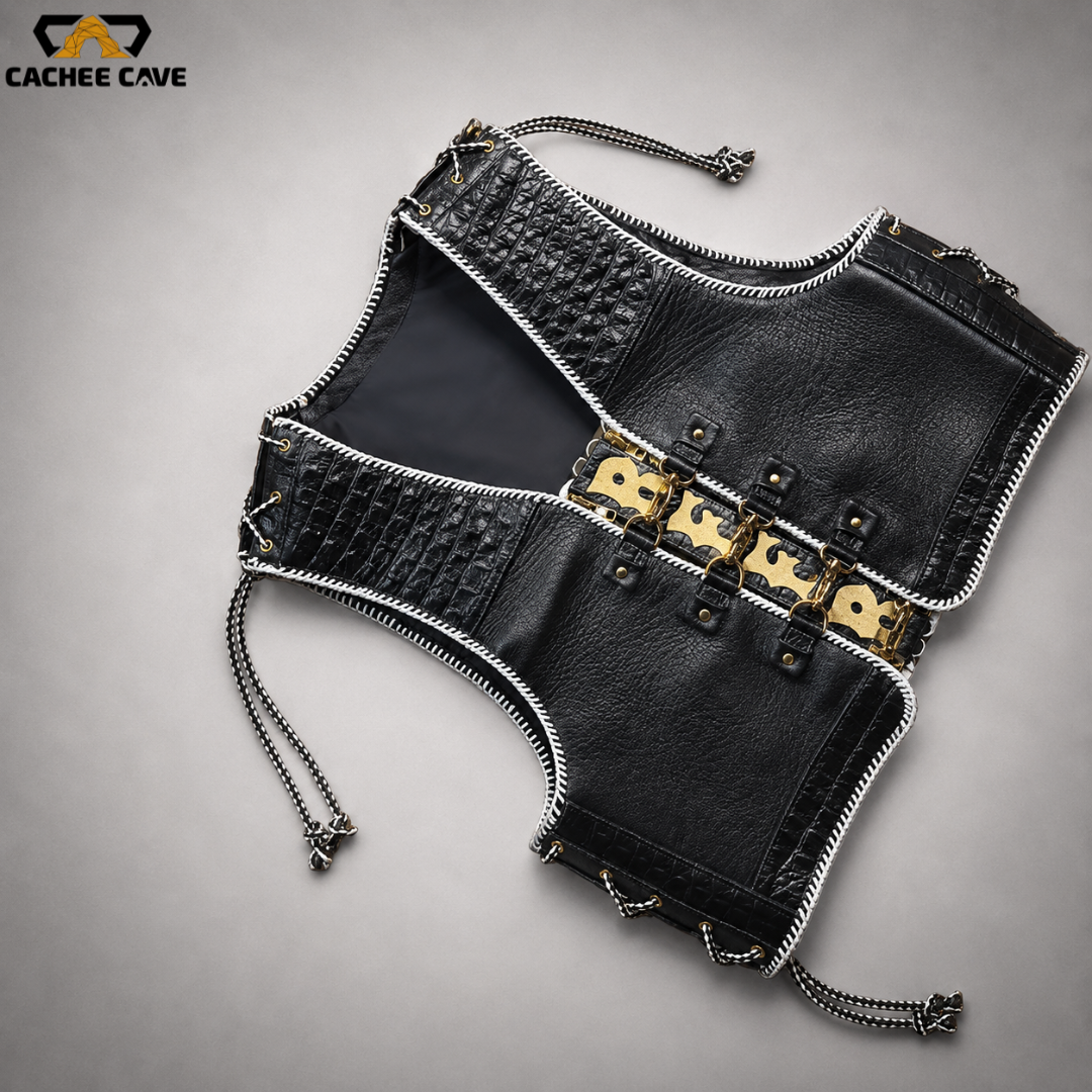 Men’s Black Crocodile Leather Vest – Australian Style