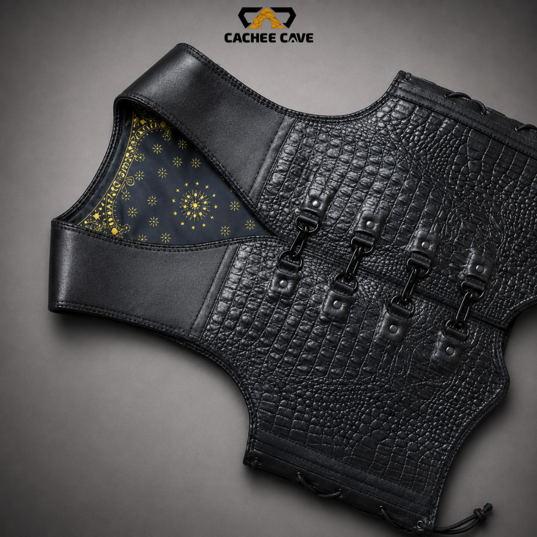 Men’s Black Crocodile Leather Vest – Australian Style