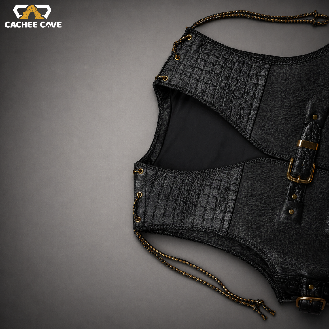 Men’s Black Croc Leather Vest – New Zealand Style Buckles