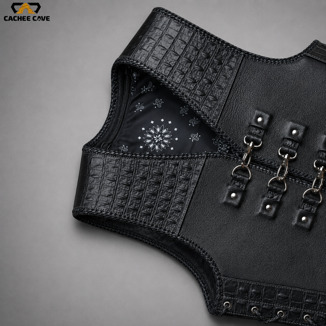 Premium Australian Style Motorcycle Leather Vest with Silver Clasps
