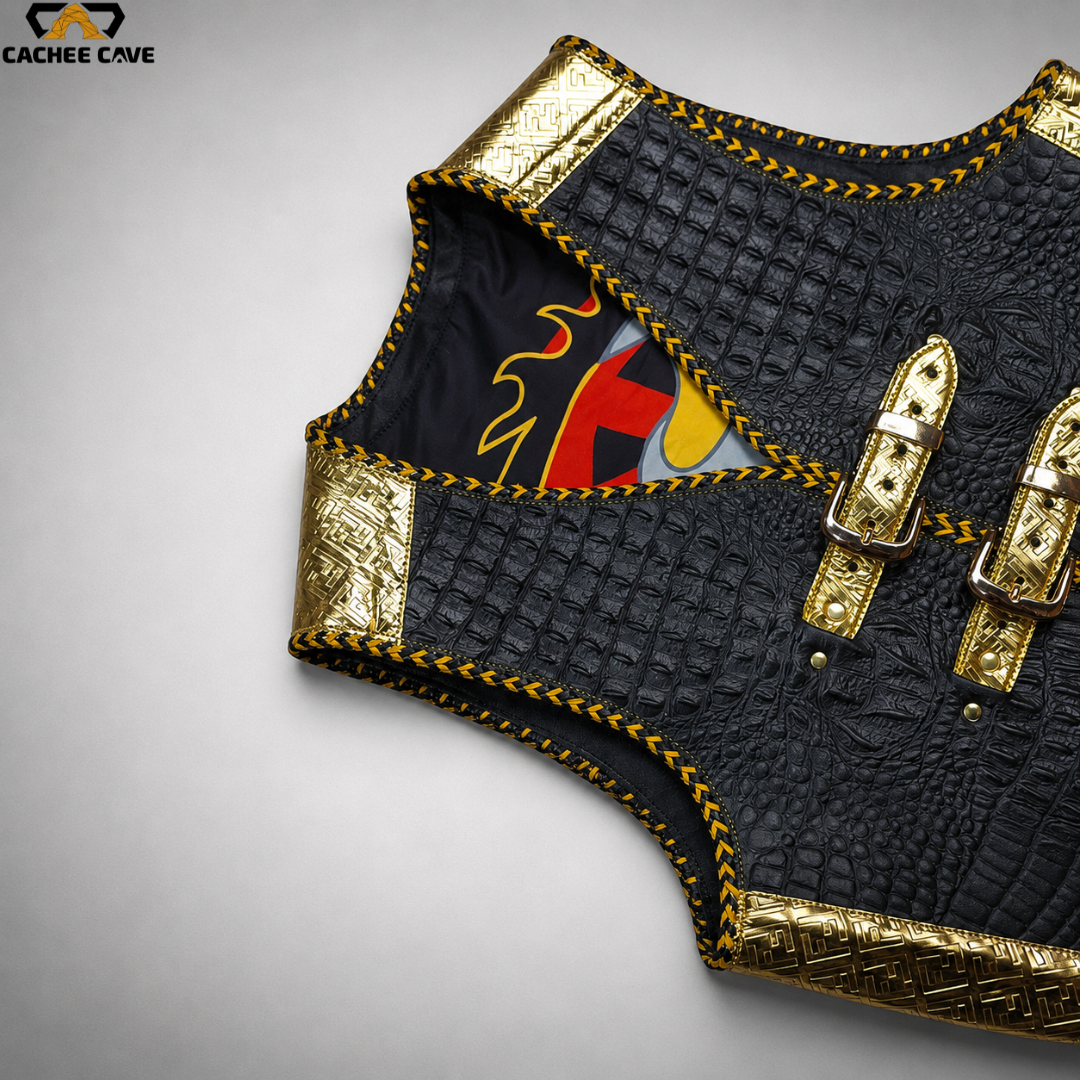 Gold Fendi Style & Embossed Crocodile Motorcycle Vest
