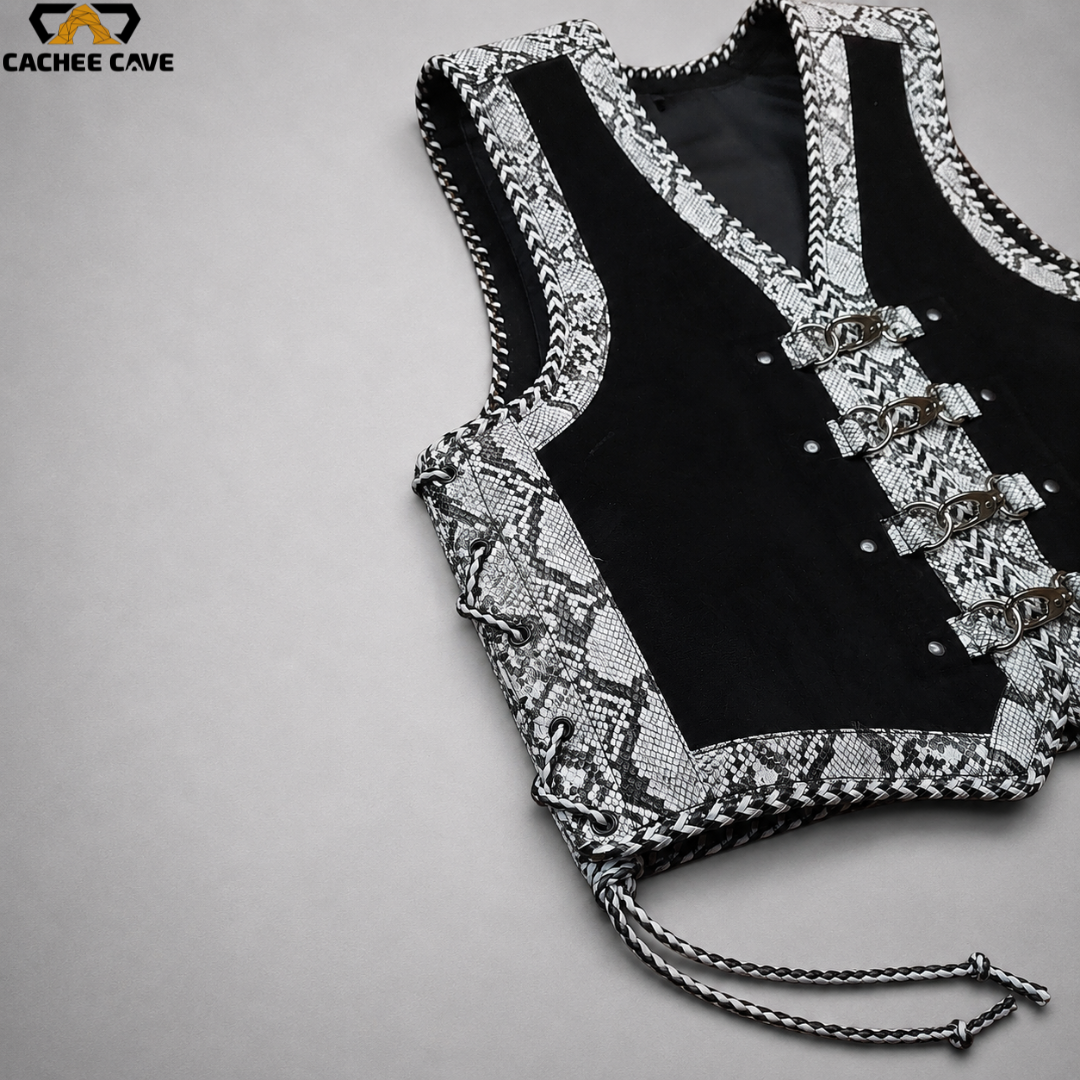 Australian Style Black White Snake Border Biker Vest
