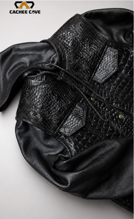 Men’s Hooded Crocodile Leather Vest Jacket – Removable Sleeves