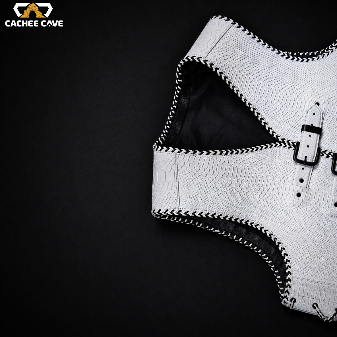 Men’s White Snake Leather Vest – Australian Style Biker Vest