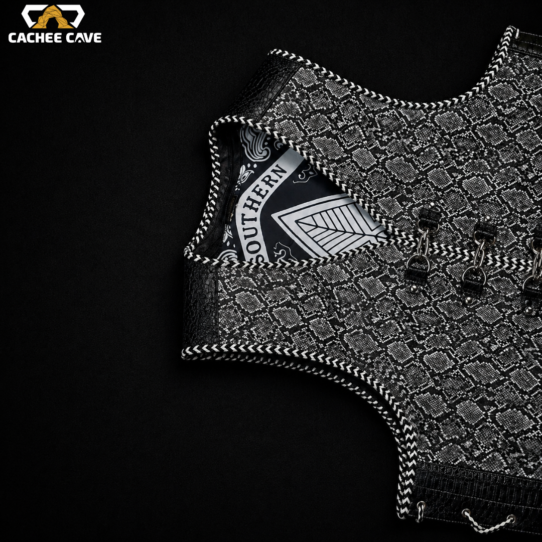 Men’s Black & White Snake Leather Vest – Australian Style