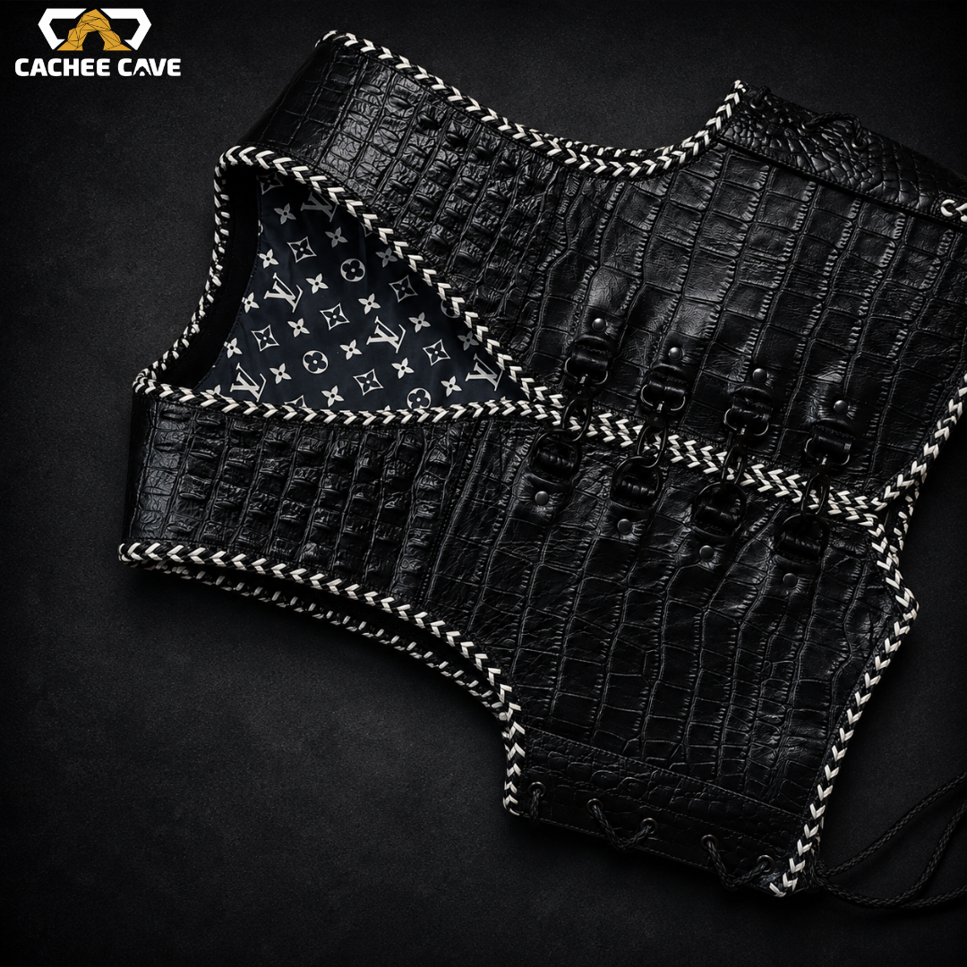 Men's Black Croc Belly Leather Vest – Australian Style