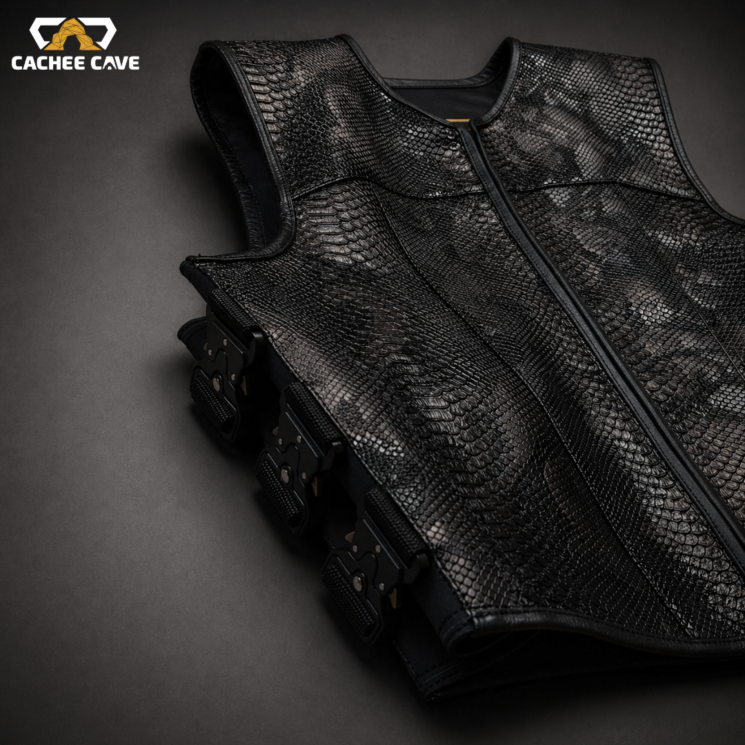 Men’s Tactical Snake Leather Vest – Black Printed Finish