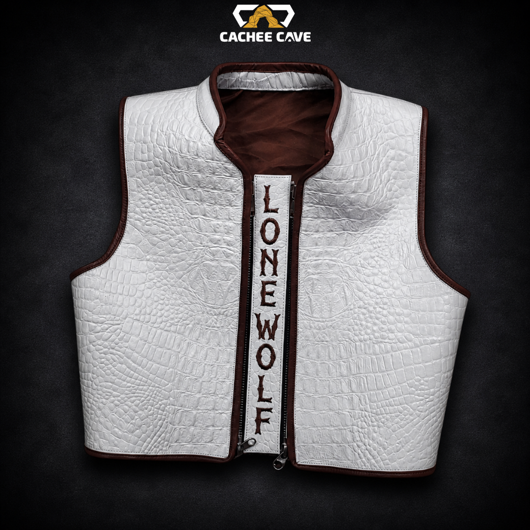 Men’s White Gator Leather Vest – Euro Style