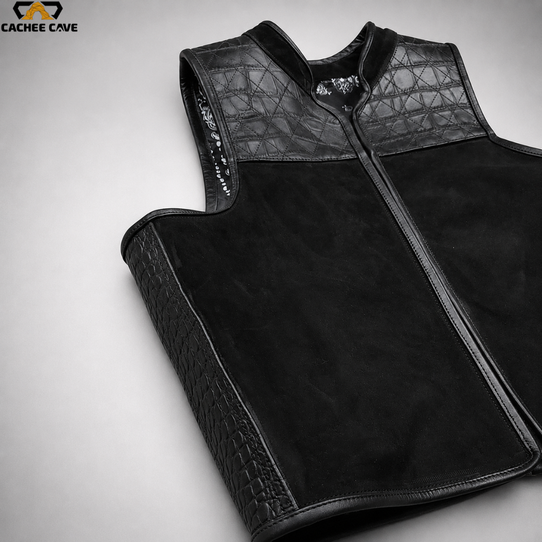 Euro Style Croc Belly And Suede Vest 
