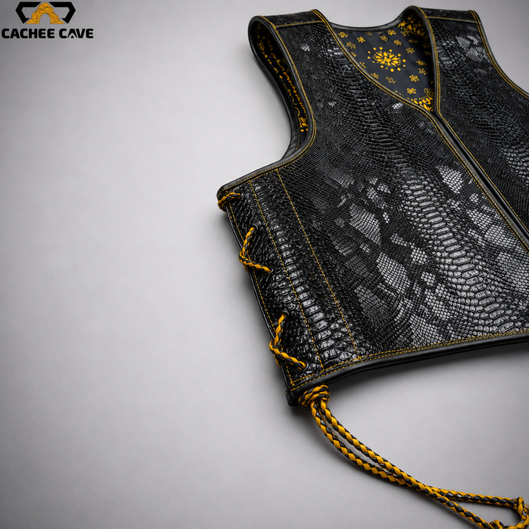 4mm Australian Style Snake Leather Motorcycle Vest

