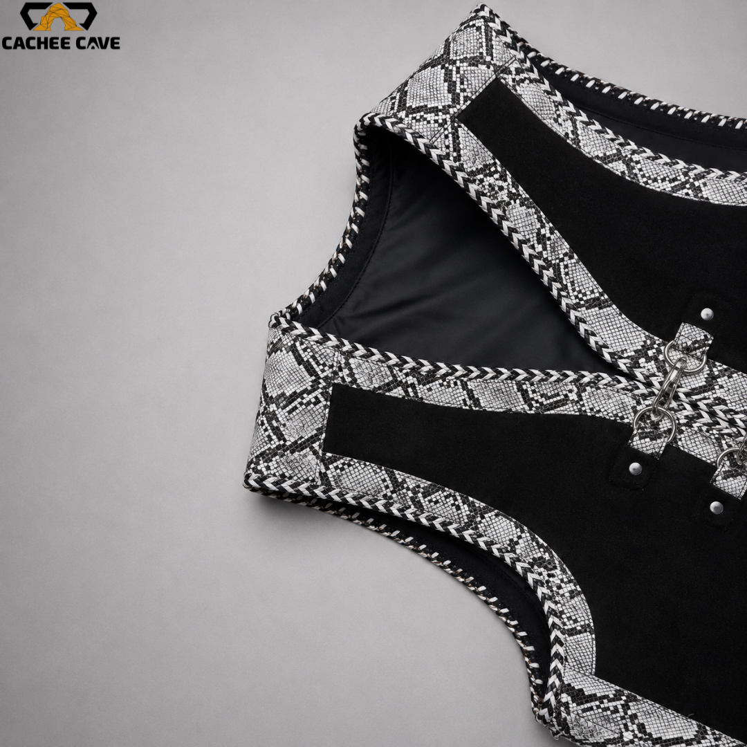 Black and White Snake Border Motorcycle Australian Vest