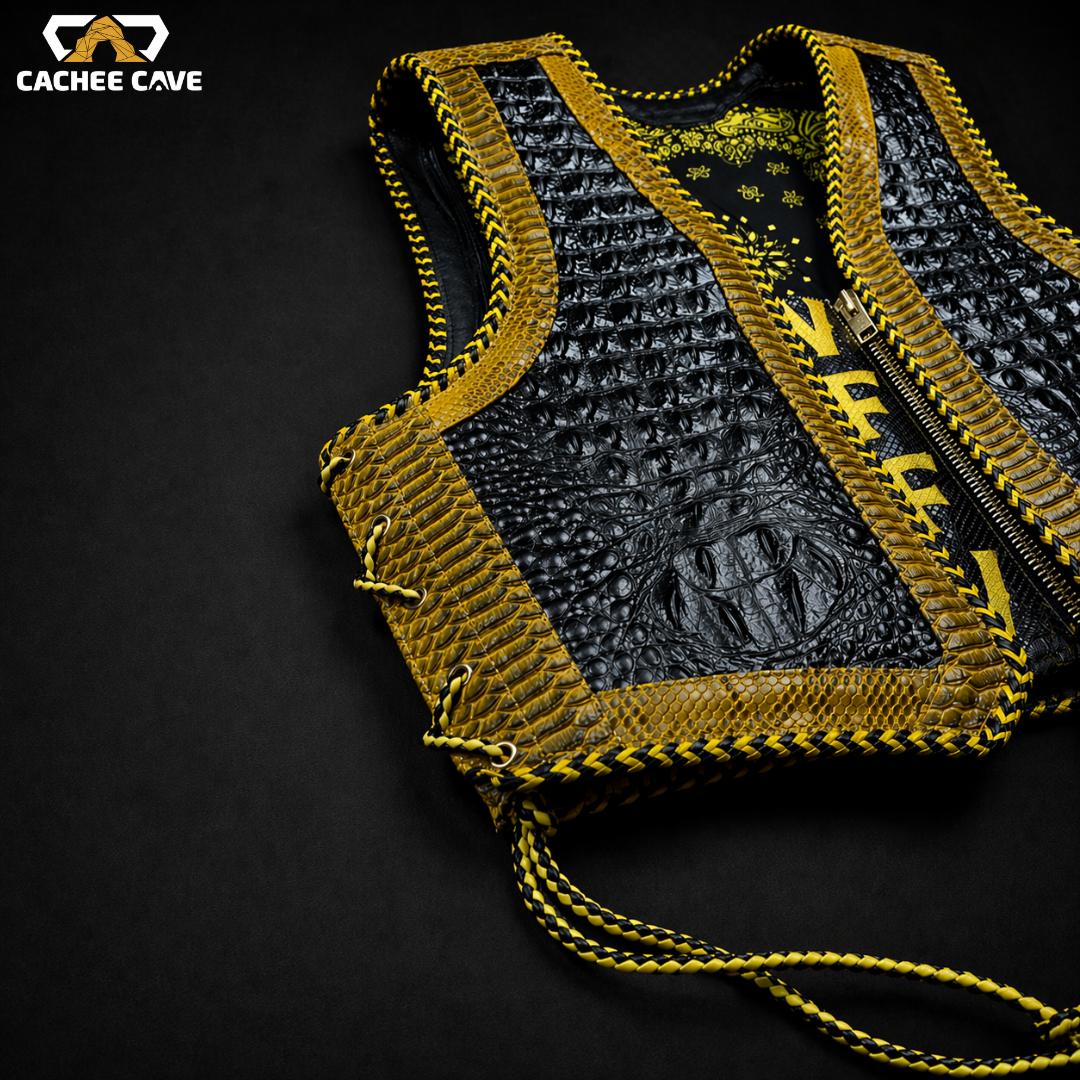 Australian Style Biker Vest with Embroidered Fat Strap