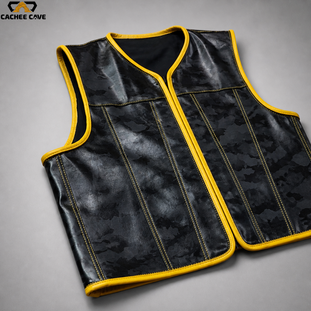 Men’s Black Camo Leather Vest – Euro Style Design