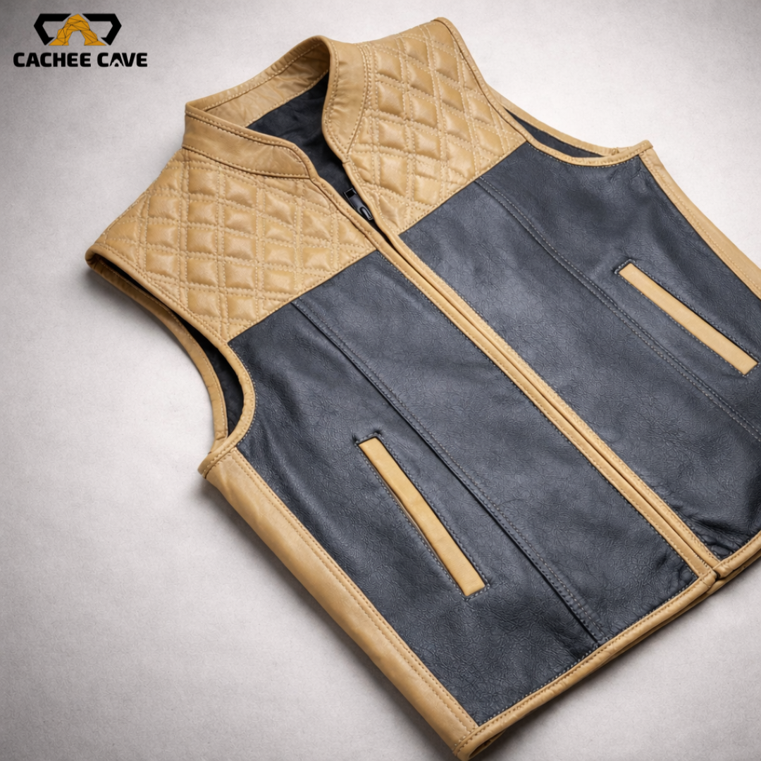 Euro Style Cowhide Leather Vest - Cachee Cave