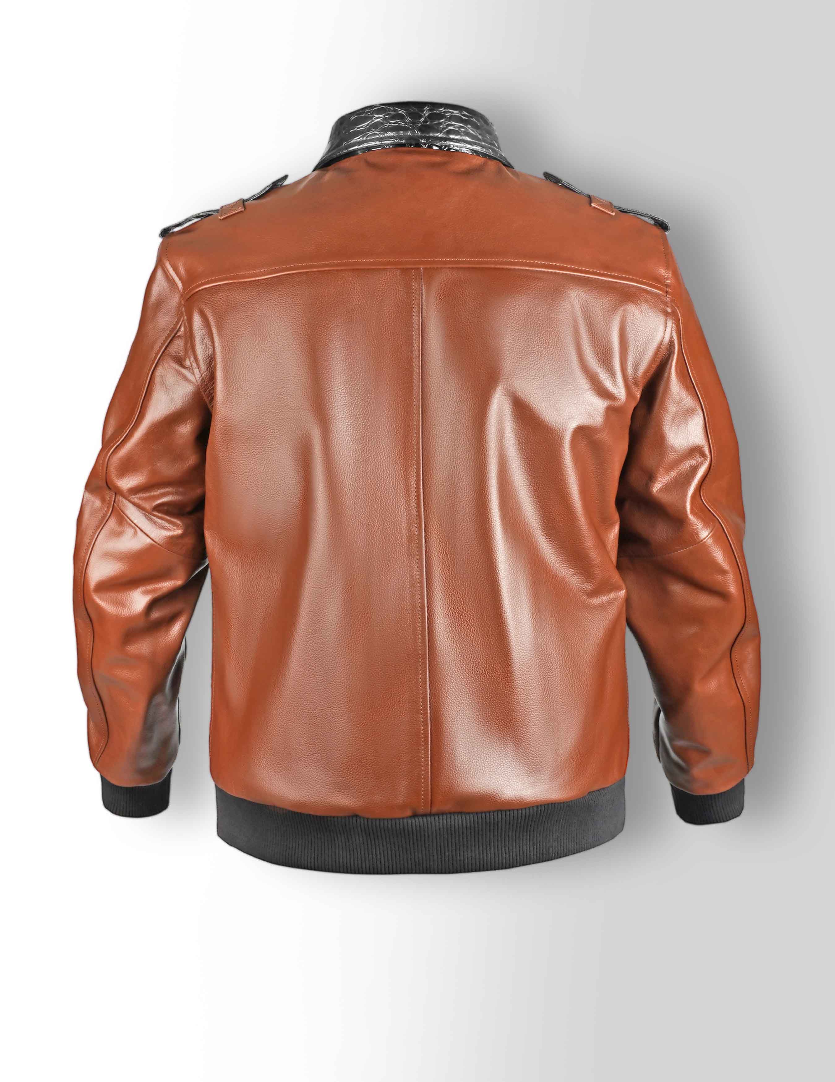 Embossed Crocodile Leather Jacket back