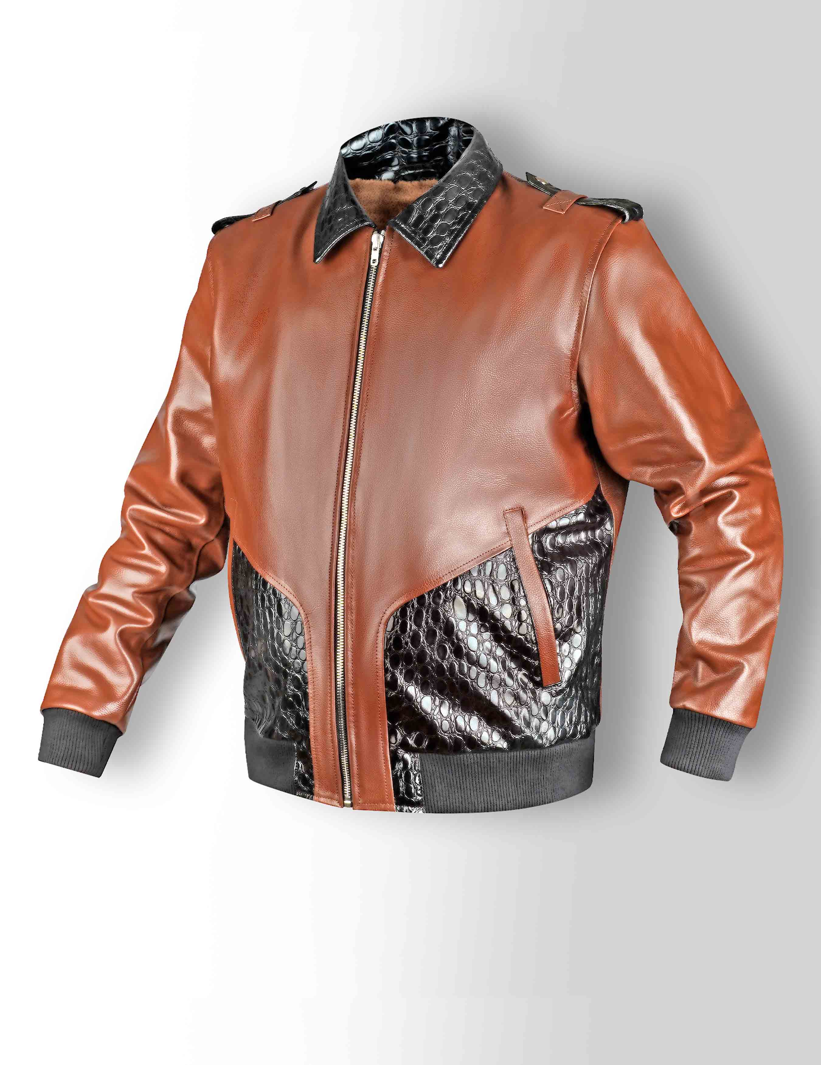 Zayan Malik Aviator Embossed Crocodile Leather Jacket - Cachee Cave